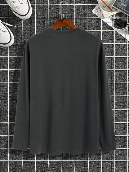 Brooklyn New York Printed Men's 100% Cotton Loose and Comfortable Sports and Leisure Round Neck Long Sleeve T-shirt Top