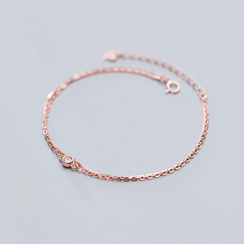 Real 925 Sterling Silver Luxury Double Layer Single Diamond Box Chain Bracelet for Women Fashion Bracelet Fine Jewelry