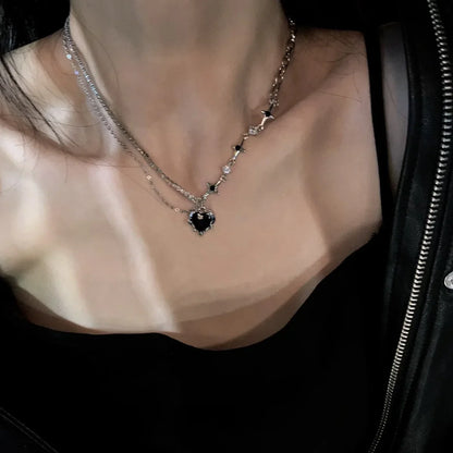 Y2K Accessories Fashion Peach Heart Water Drop Pendant Necklace Pink Crystal Egirl Sweet Cool Clavicle Chain Aesthetic Jewelry