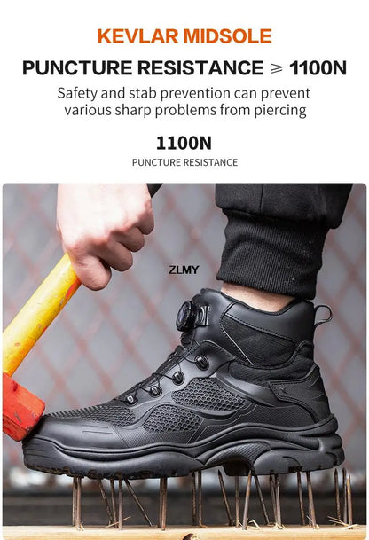 Construction Work Boots Men Steel Toe Safety Shoes Rotated Button Anti-smash Puncture Proof Sneakers Man High Top Security Boot