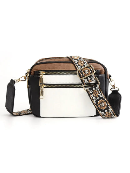 Ladies' Small Square Bag Two-tone Leather Crossbody Bag Large-capacity PU Crossbody Wallet Multi-functional Small Square Bag