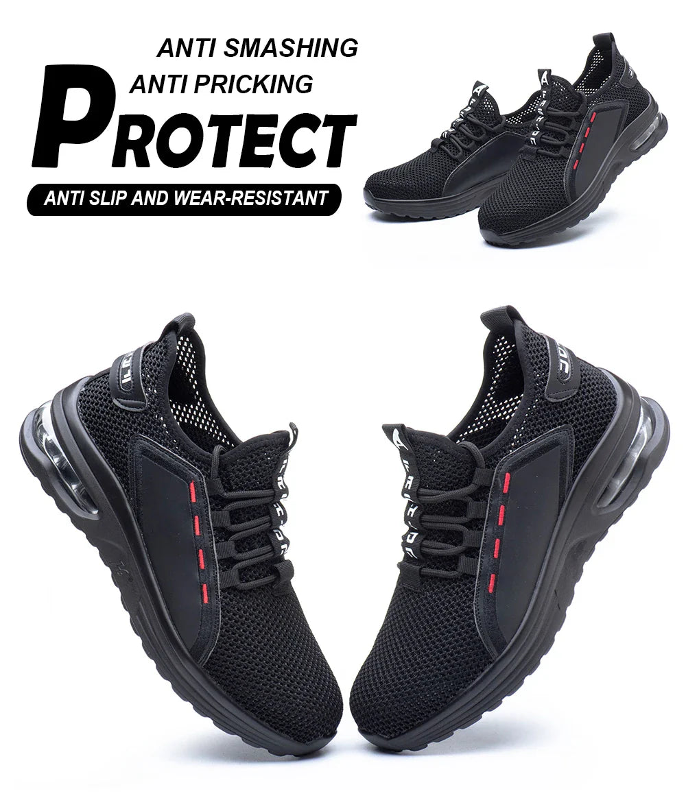 Men's Summer Mesh Safety Shoes Steel Toe Anti- Crush Breathable Lightweight Work Shoes Knitted Upper Kevlar Insertion Proof
