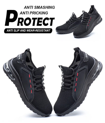 Men's Summer Mesh Safety Shoes Steel Toe Anti- Crush Breathable Lightweight Work Shoes Knitted Upper Kevlar Insertion Proof
