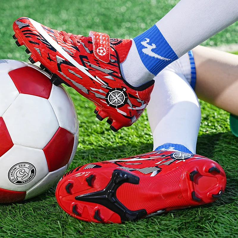 Hot Child Football Boots Outdoor Trainers Soccer Shoes For Kids Boys Hook Loop Football Sneakers Cleats Futsal Shoes Children