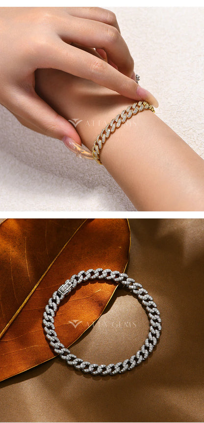 S925 Silver Moissanite Cuba Chain for Man Women 18K Gold Plated Full D VVS1 Color Tennis Bracelets Top Quality Jewelry