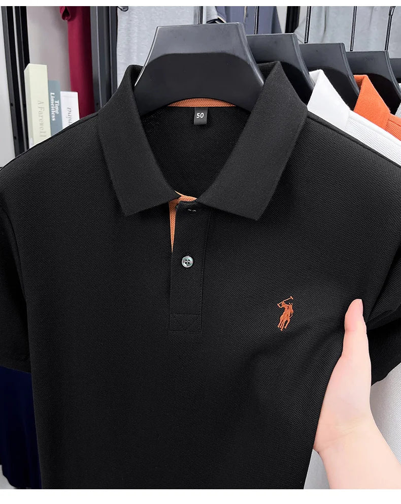 100% pure cotton high-end brand men's short sleeve polo shirt comfort lightweight summer casual T-shirt youthful fashionable top