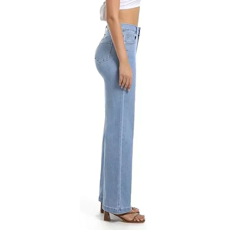 Ins Fashion Jeans Women Comfortable High Waisted White Jeans Girls Thin Stretch Denim Pants Female Straight Leg Trousers