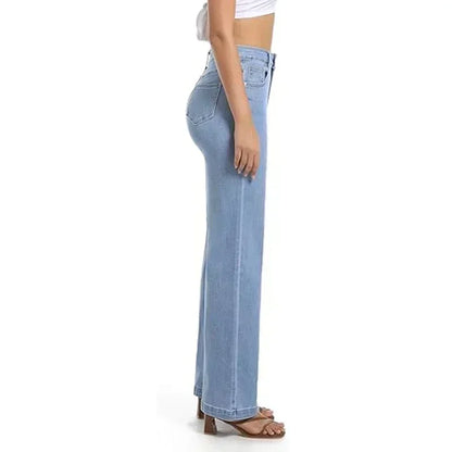Ins Fashion Jeans Women Comfortable High Waisted White Jeans Girls Thin Stretch Denim Pants Female Straight Leg Trousers