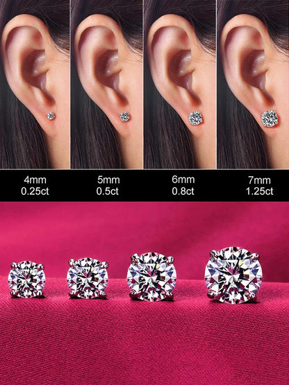 CZ Stud Earrings 925 Sterling Silver Platinum Plated Round Cubic Zirconia Hypoallergenic Barbell Earrings 4-7mm