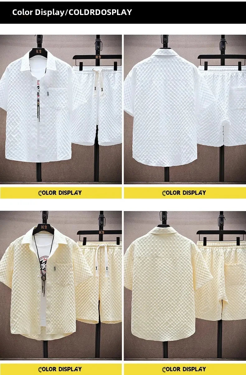 Casual Thin Sports Two-piece Set 2024 Summer Ice Silk Suit Men's Trendy Short Sleeve T-shirt Shorts One Set