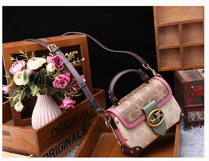 New minimalist and fashionable small handbag, contrasting color women's bag, high-end carriage crossbody bag, portable box bag