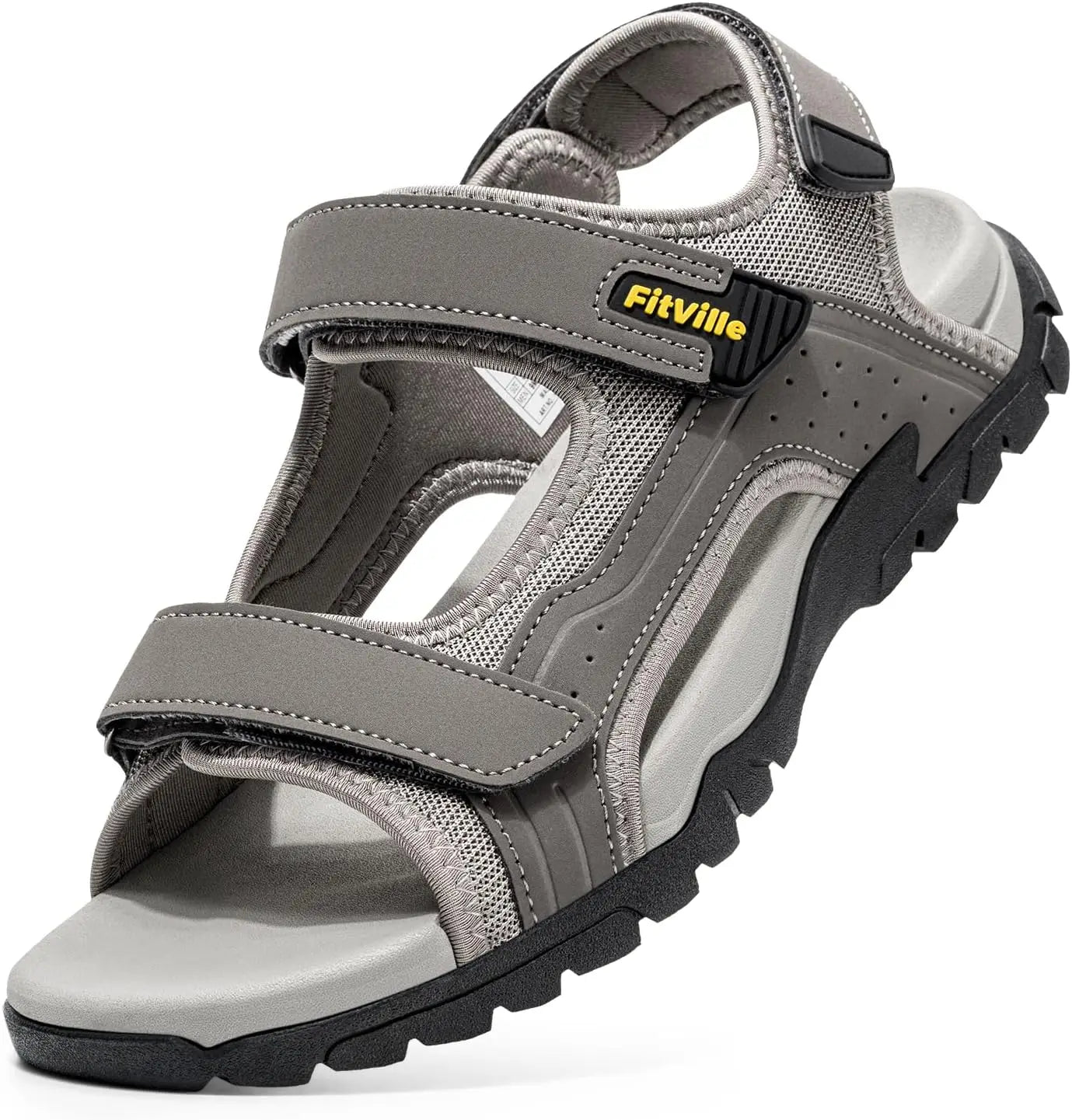 FitVille Mens Sandal Wide Toe Box Walking Athletic Sandals For Men With Arch Support Cushion Slip-Resistant Beach Sandals