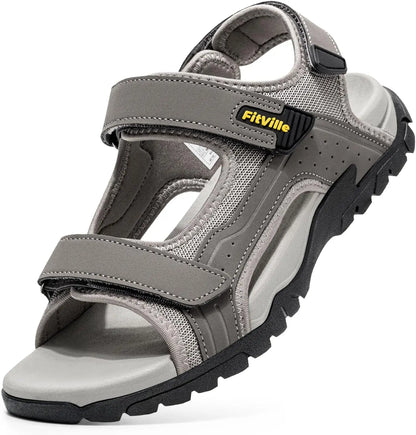 FitVille Mens Sandal Wide Toe Box Walking Athletic Sandals For Men With Arch Support Cushion Slip-Resistant Beach Sandals