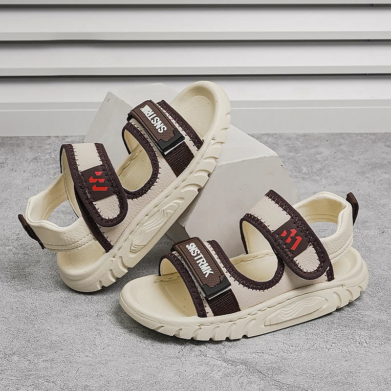 Kids'Casual Shoes Sandals EVA Summer Shoes For Boys Hook and Loop Breathable Anti-slip Thick Bottom Khaki Black Shoes Size 26-37