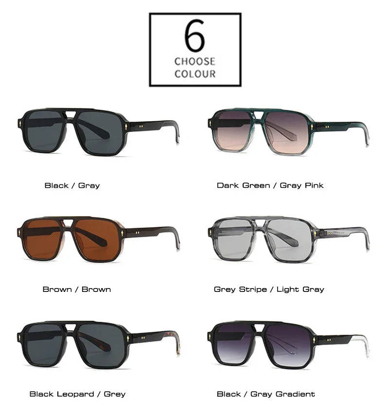 Double Bridges Square Sunglasses Women Gradient Shades UV400 Fashion Brand Designer Rivets Men Sun Glasses