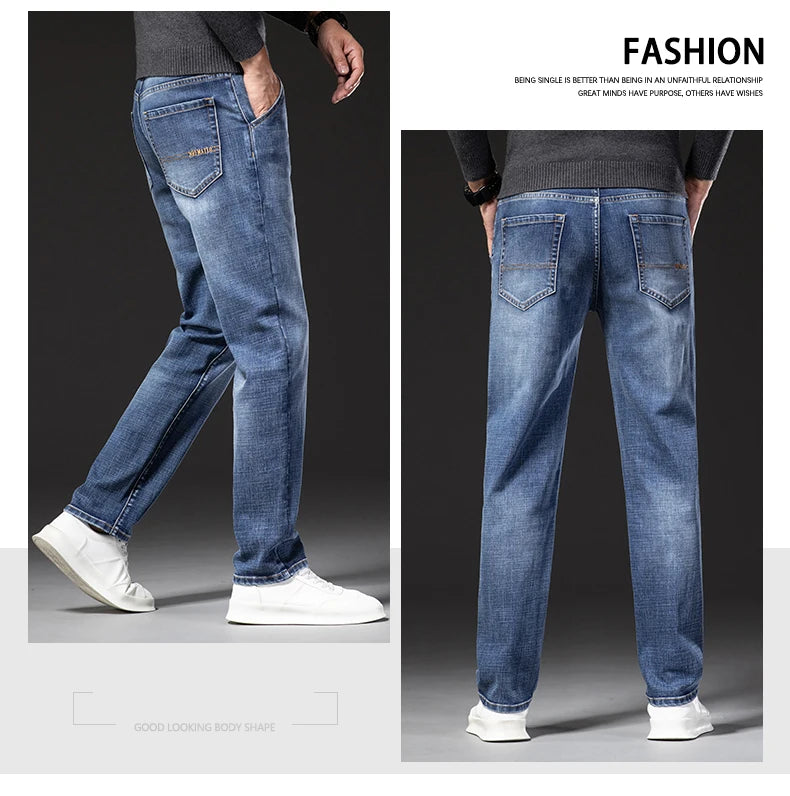New Autumn and Winter  Plus Size 40 42 44 Men Straight Loose Jeans Business Fashion Denim Stretch Pants Male Brand Trousers