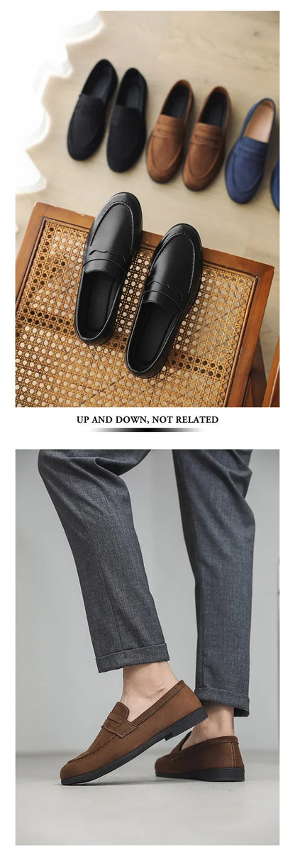 Retro Brown Men's Loafers Comfortable Suede Leather Casual Shoes Man Slip-on Shoes Flat Moccasins For Men zapatos de hombre