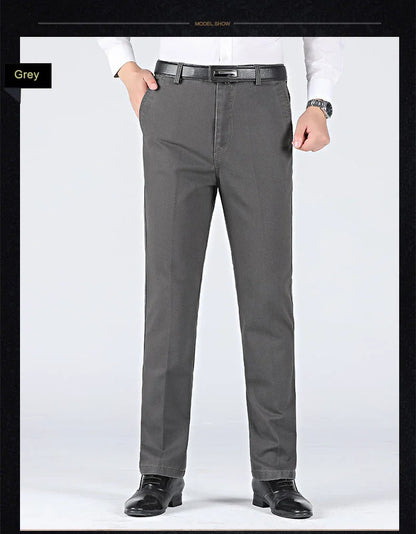 Men's 100% Cotton Summer Autumn Casual Pants Fashion Solid Black Khaki Gentle Thicken Trousers Brand Smart Suit Pant GOZBKF