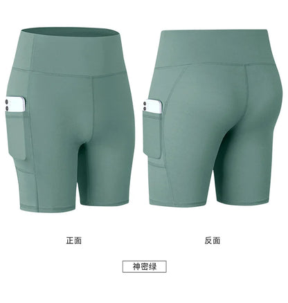 Women's printed nude yoga shorts with pockets skin-friendly tight stretch quick-drying sports fitness hiking running shorts