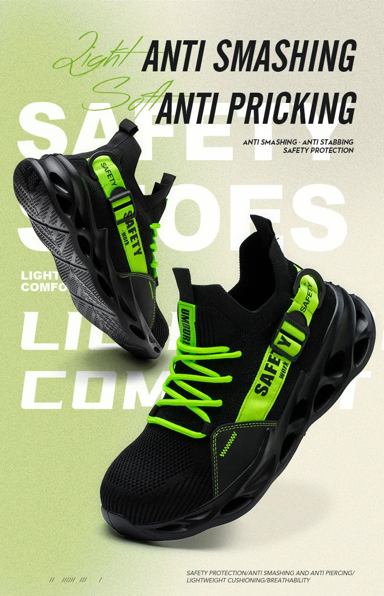 Men's Steel Toe Safety Shoes Anti Crush And Piercing Fashionable Breathable Sock Shoes Outdoor Unisex Work Footwear