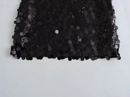 Women Spring Autumn Chic Mini Skirts Fashion With Sequined Solid Side Zipper Short Skirt Female Vintage High Waist Skirt