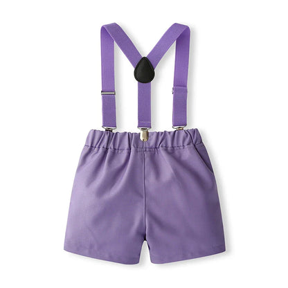 1-5Y Baby Boys Gentleman Outfit Stripe Print Short Sleeve Shirts +Bow Tie + Suspender Shorts Sets Kids Summer Clothes