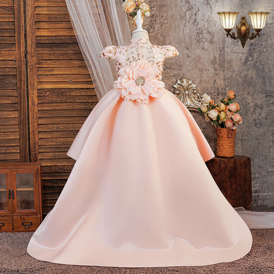 Vestido Elegante de Festa com Flor Grande para Meninas Vestido de Noiva de Verão com Cauda Dama de Honra Princesa para Aniversário Concurso Baile de Formatura Trajes