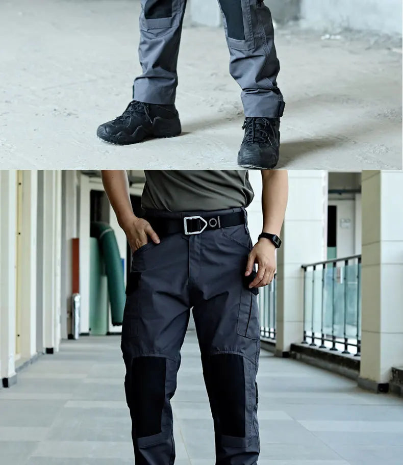 Wear-Resistant Outdoor Tactical Pants Mens Casual T-shirt Cargo Trousers Multi-pocket Waterproof Pant Hiking Training Workwear