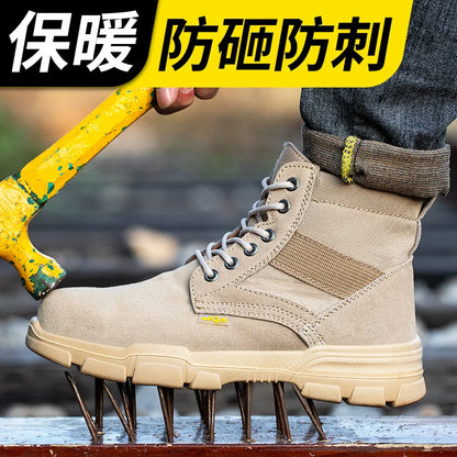 Men's Winter Wool Velvet Cotton Safety Work Shoes High Top Steel Toe Insulated Labor Protection Construction Shoes