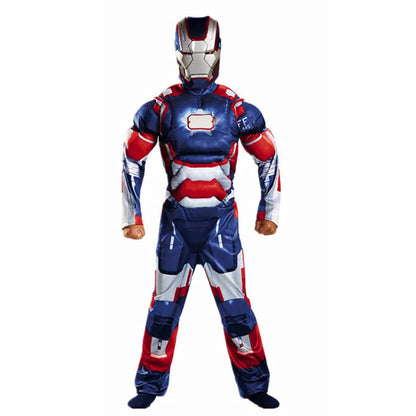 Kids Superhero Muscle Costume Blue Iron Man Jumpsuit with Mask Halloween Party Cosplay Performance Outfit Comfortable Breathable
