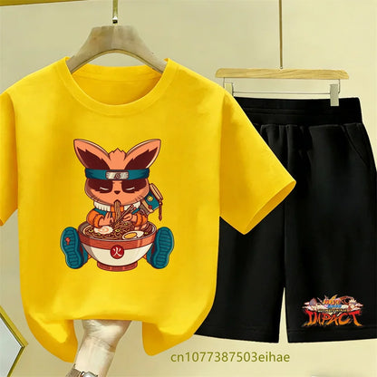 Naruto Children's 2-Piece Set Classic Anime Style Short Sleeve Top Casual Shorts Summer Outfit Specially Designed For Boys Girls