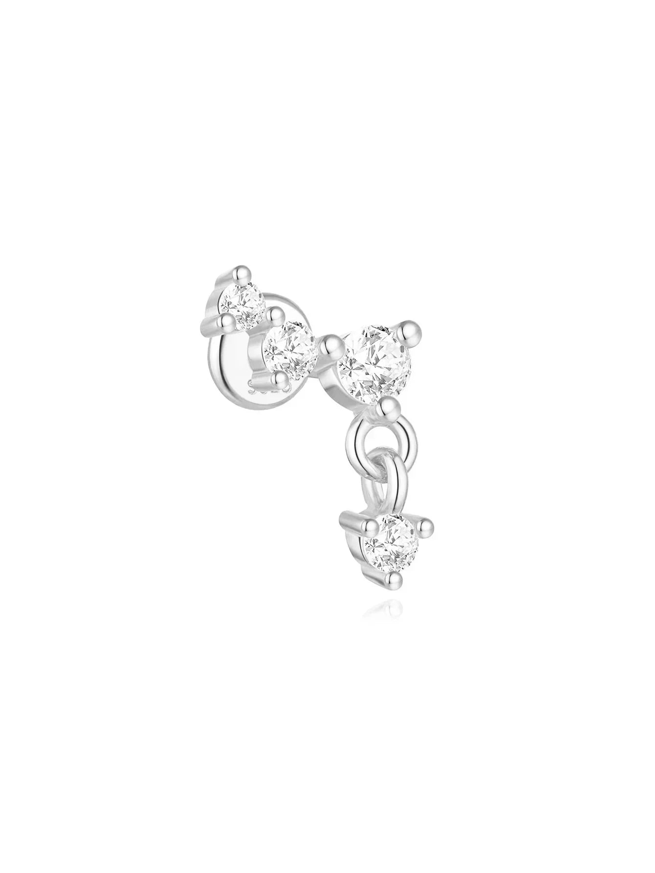 1PC Four Pointed Star Moon Tassel Lotus Cartilage Spiral Puncture 925 Sterling Silver Stud Earring For Women Ins Earring