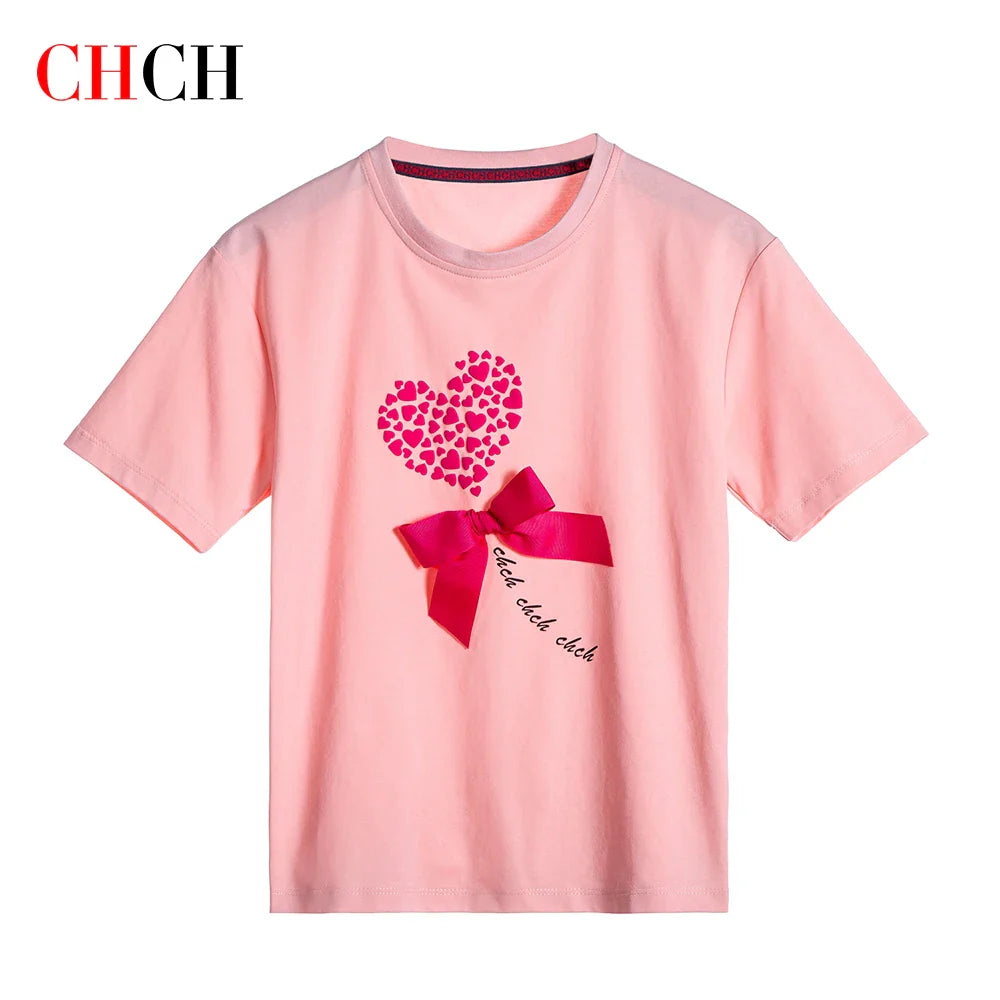 Children's Short-Sleeved Love Print Embroidery Pattern Cotton Loose Summer New Outdoor Casual Boys Girls Tops Comfortable