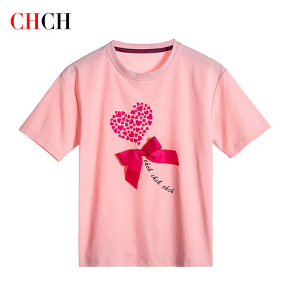 Children's Short-Sleeved Love Print Embroidery Pattern Cotton Loose Summer New Outdoor Casual Boys Girls Tops Comfortable