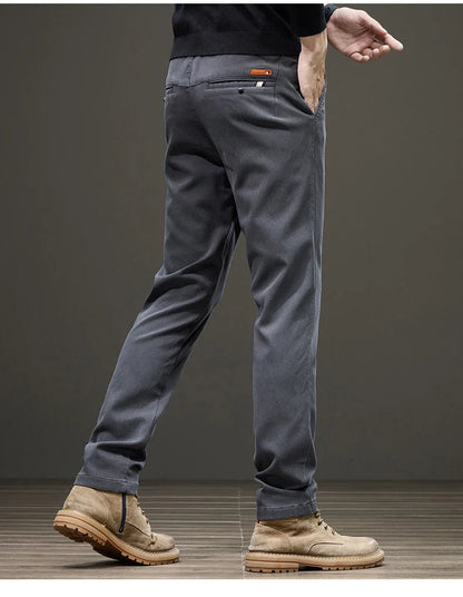 Business Straight Men's Pants Fashion Comfortable Brand Lyocell Soft Trousers Classic Simple Regular Solid Color Slim Pants