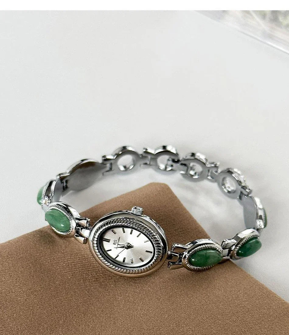 Women's Gold Watch Vintage Brown Jade Bracelet Small Dial Quartz Daily Wear Party Clock Luxury Waterproof Ladies Watches Gifts