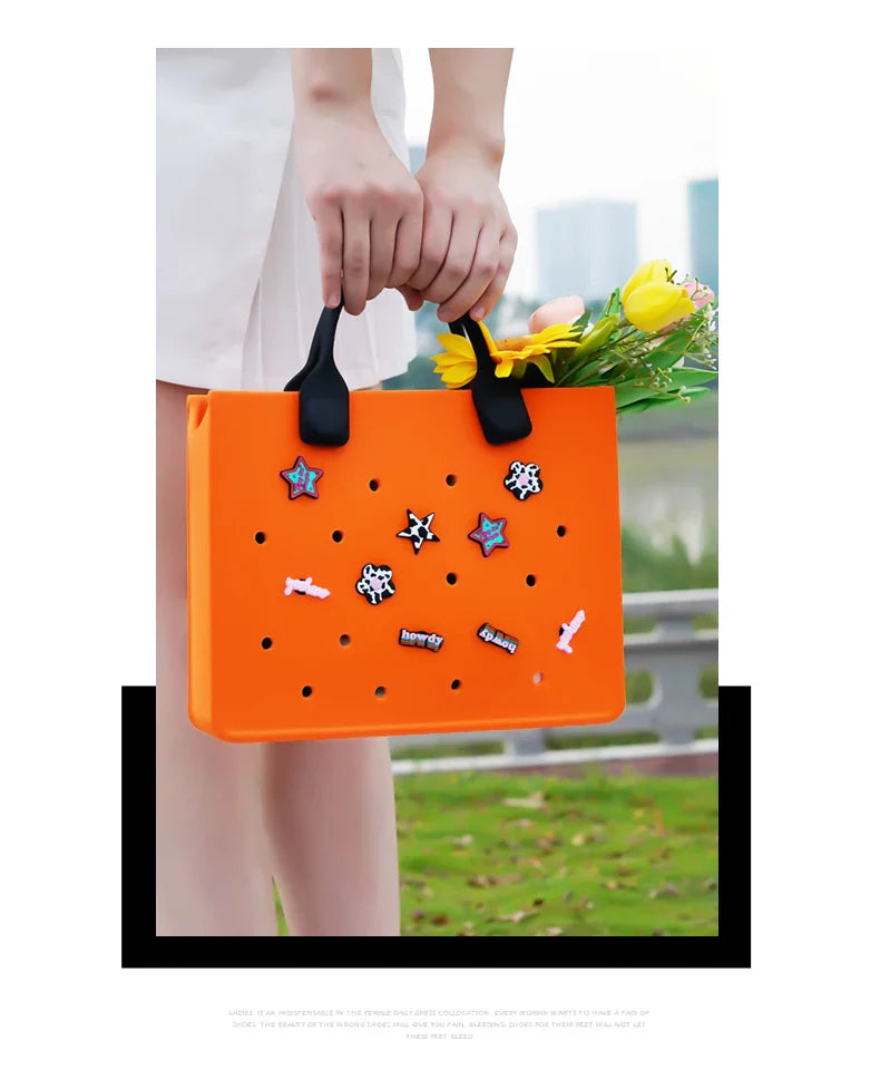 Large Leather Shoulder Bag Handbag Tote Bag Storage for Women Casual Waterproof Beach Bag Hole Fit Charm Fashion Storage Bag