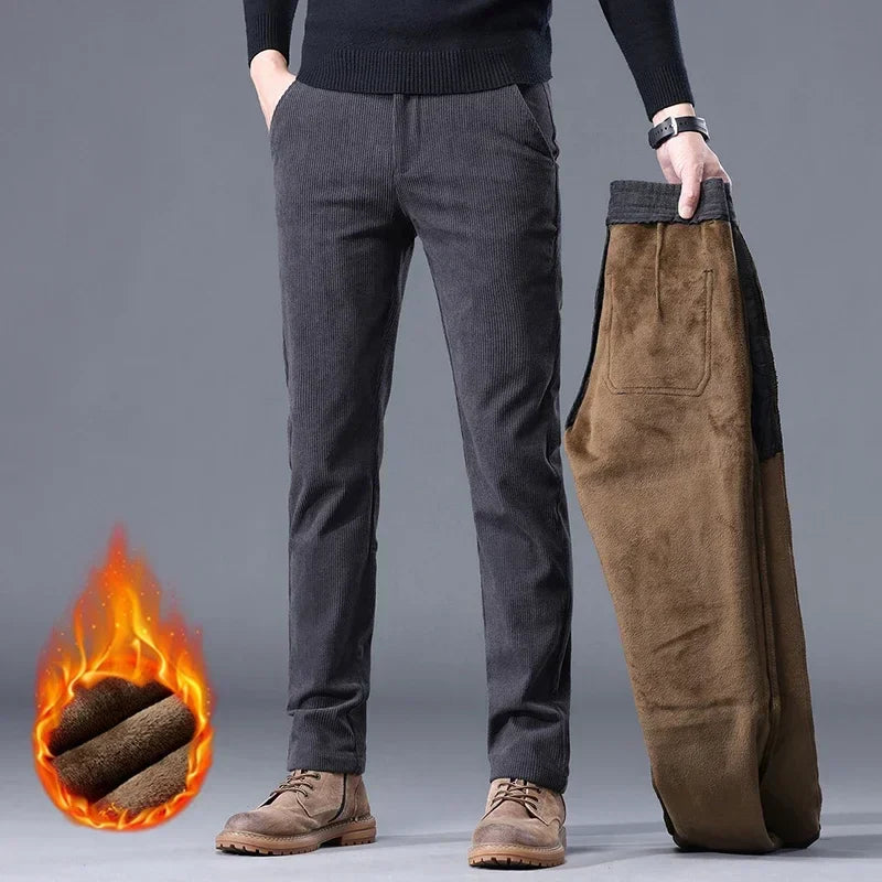 Thick Stretch Men's Corduroy Fleece Pants Fashion Business Casual Warm Chenille Male Brand Trousers Winter Thermal Pants
