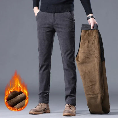 Thick Stretch Men's Corduroy Fleece Pants Fashion Business Casual Warm Chenille Male Brand Trousers Winter Thermal Pants