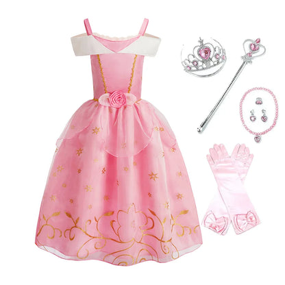 Children Princess Fancy Costume Girls New Rapunzel Anna Dress Kids Christmas Cosplay Belle Aurora Sofia Birthday Party Clothes