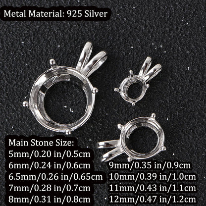 S925 Sterling Silver Rabbit Ear Pendant Setting, Blank Mount for 5-12mm Round Stones, DIY Handmade Jewelry Making Supplies