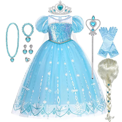 Elsa Princesa Infantil Halloween Cosplay Vestido Fantasia Rainha da Neve Vestidos de Festa para Meninas Roupa Infantil