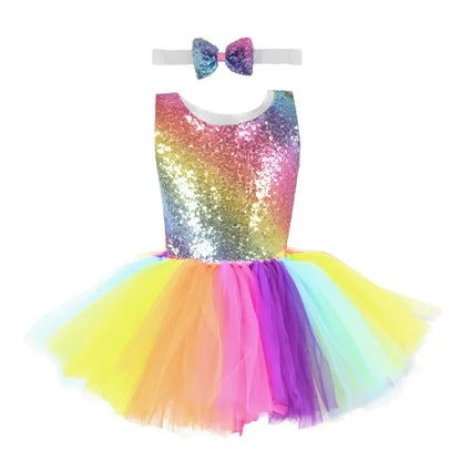 Summer Princess Dress Dance Performance Dress Birthday Dress Rainbow Sequin Fluffy Dress Girl's Children's Clothing Prom Dresses