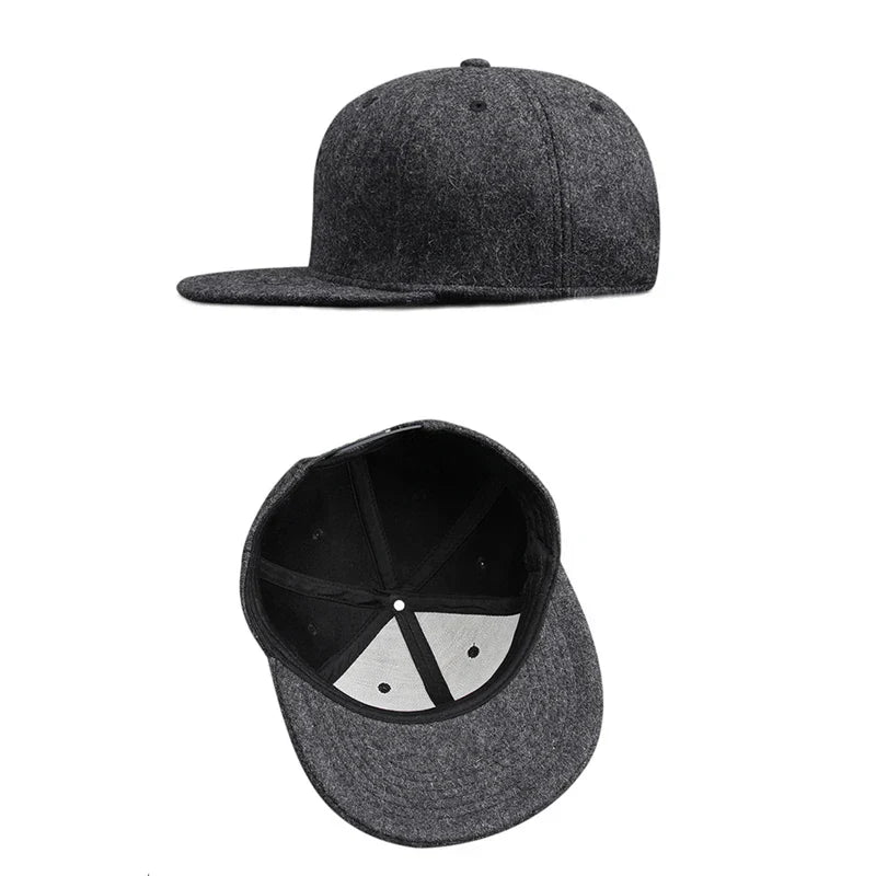 Woolen Winter Full Closed Fitted Cap Hat New York Size Trucker Men Bill Hip Hop Solid Baseball Blank Flat Visor Brim Era
