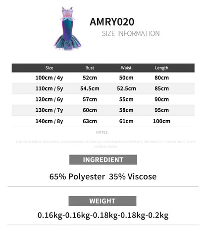 Summer Little Mermaid Ariel Girl Dress Cosplay Carnival Halloween Costumes Birthday Party Princess Dress for Girls Mermaids Gown