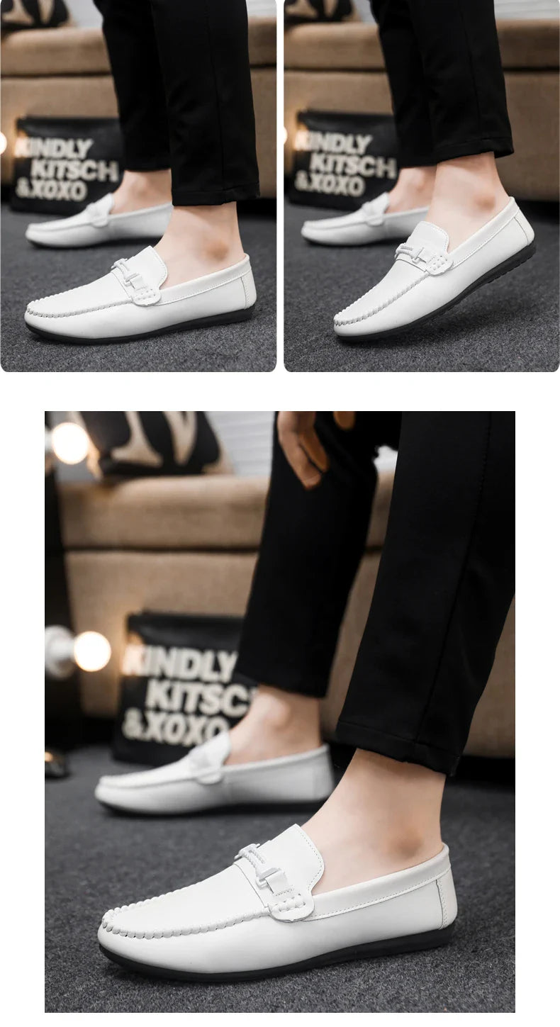 Trend White Loafers Man Big Size 46 Breathable Lightweight Men's Leather Shoes Comfortable Casual Shoes Men Driving Shoes