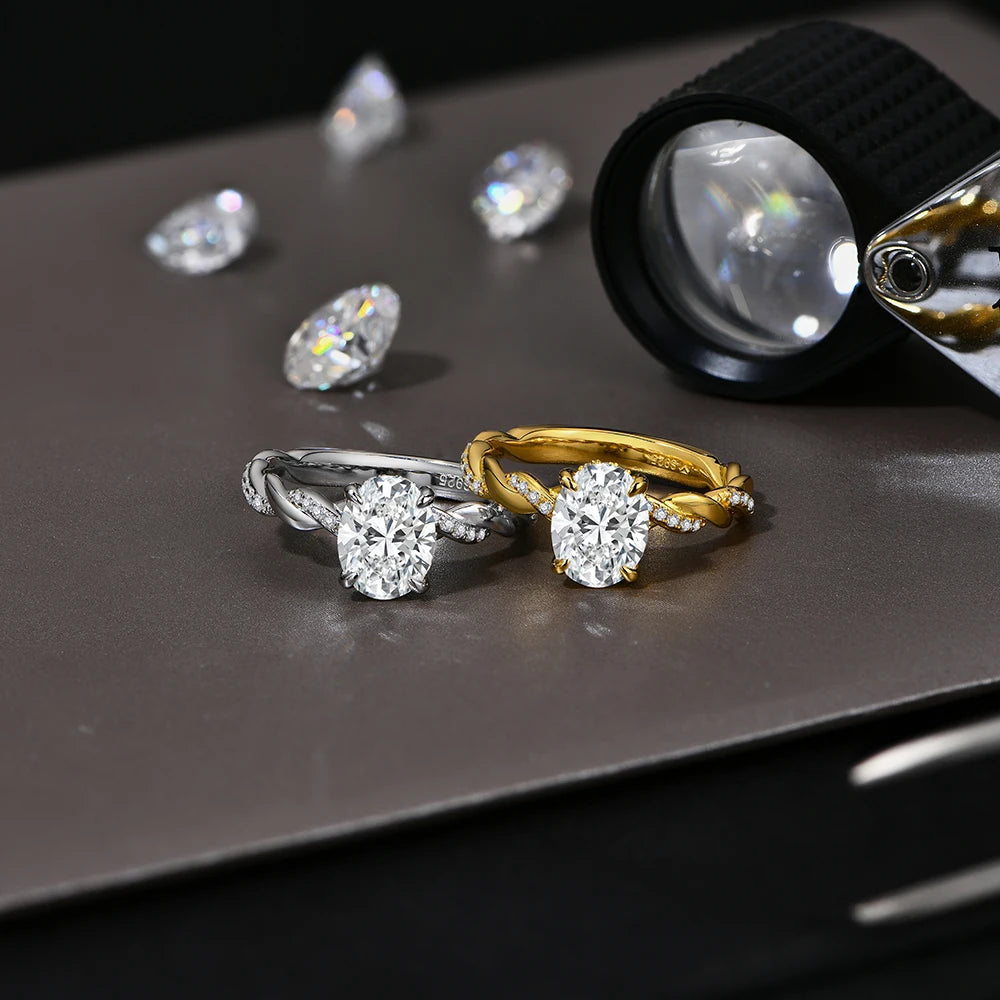 New 2CT Oval Cut Moissanite Ring S925 Silver 18K Gold Plated Cross Solitaire Rings for Women Engagement Wedding Jewelry