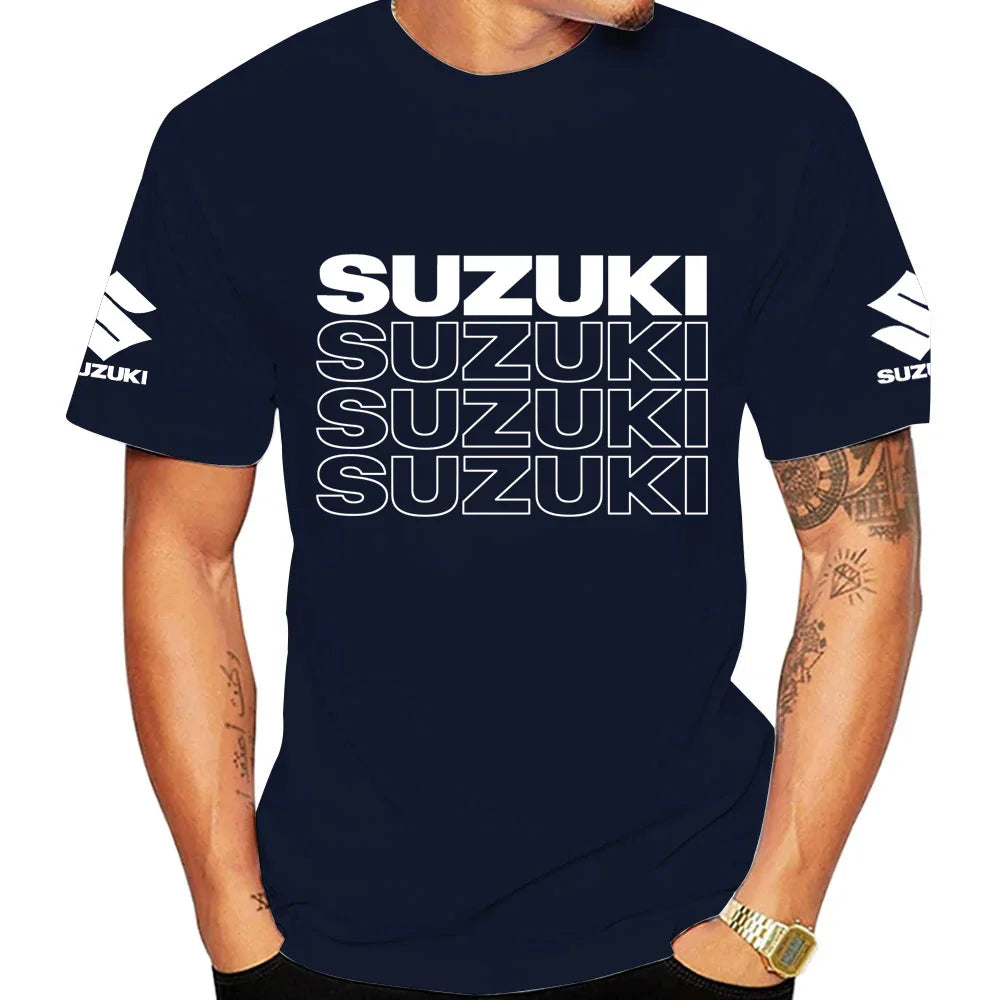 New Summer Racing Motorcycle 100% Cotton Trendy Men T-shirt Daily Outdoor Sports Party Casual Loose Street Short-sleeve