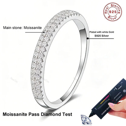 Full Moissanite Ring 925 Sterling Sliver with White Gold Plated  Eternity Band for Woman Party Sparkling Rings Jewely