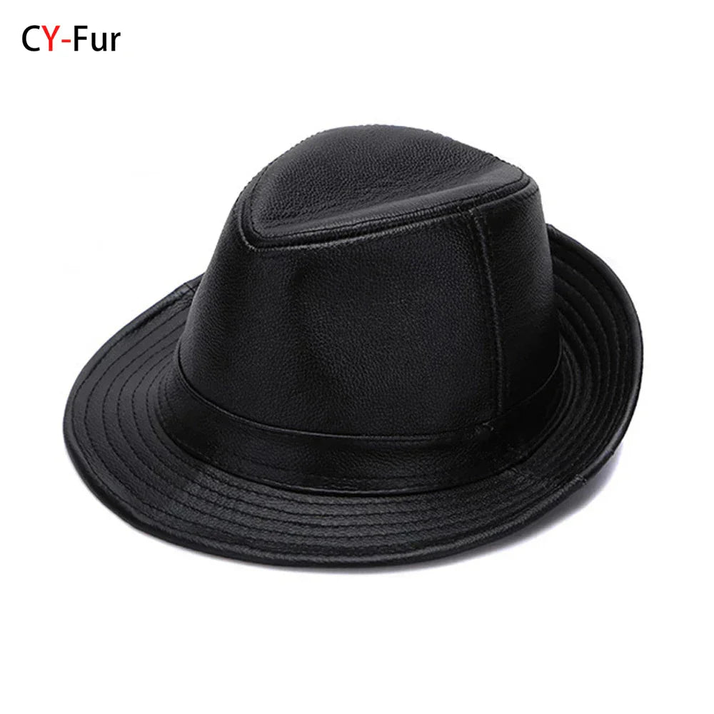 2026  Autumn Men Real Genuine Cowhide Leather Top Hats Men Fashion Caps Winter Warm New Cowboy  100% Real Cowhide Leather Hats